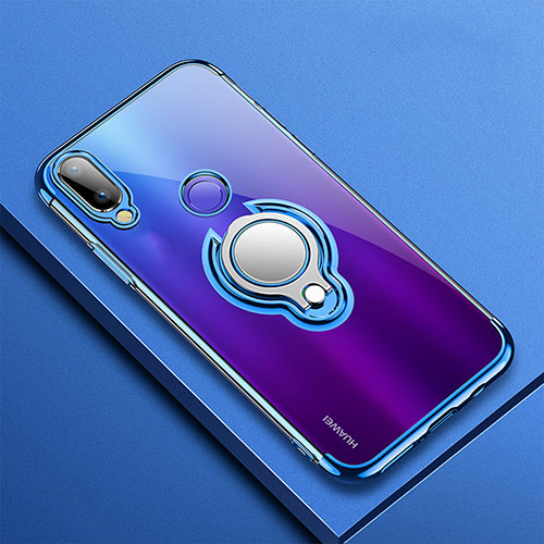 Ultra-thin Transparent TPU Soft Case Cover with Magnetic Finger Ring Stand S01 for Huawei Nova 3e Blue