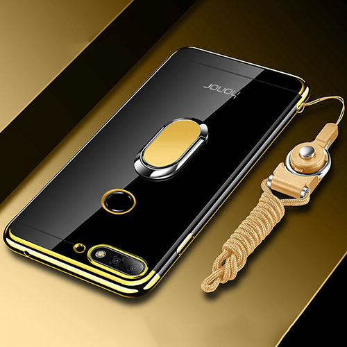 Ultra-thin Transparent TPU Soft Case Cover with Magnetic Finger Ring Stand S01 for Huawei Y6 Prime (2018) Gold