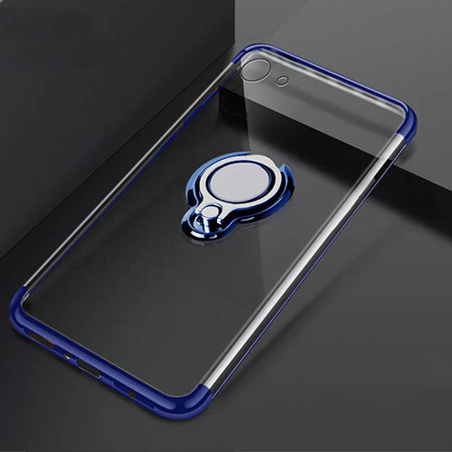 Ultra-thin Transparent TPU Soft Case Cover with Magnetic Finger Ring Stand S01 for Oppo A71 Blue