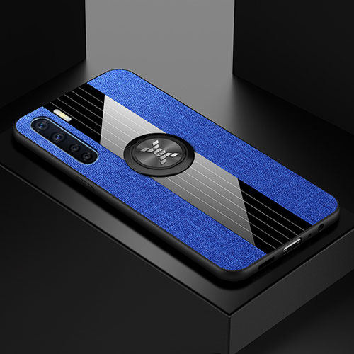 Ultra-thin Transparent TPU Soft Case Cover with Magnetic Finger Ring Stand S01 for Oppo A91 Blue