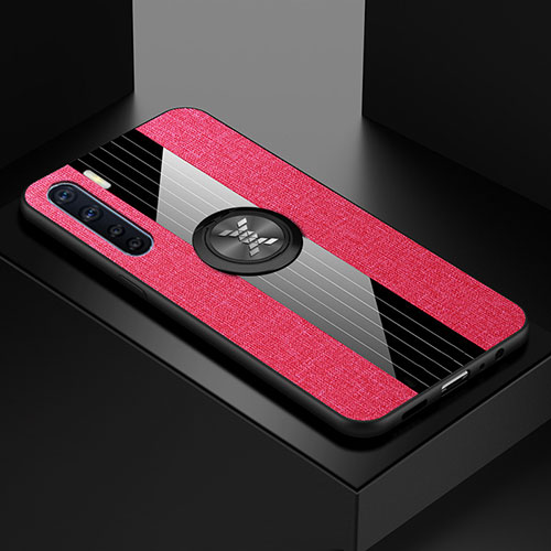 Ultra-thin Transparent TPU Soft Case Cover with Magnetic Finger Ring Stand S01 for Oppo A91 Hot Pink