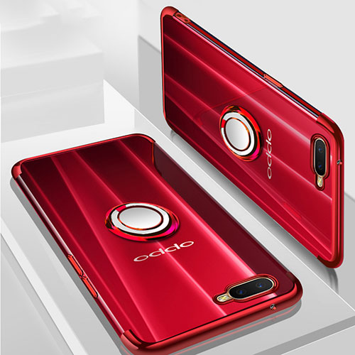 Ultra-thin Transparent TPU Soft Case Cover with Magnetic Finger Ring Stand S01 for Oppo R17 Neo Red