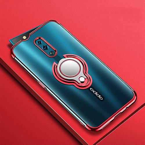 Ultra-thin Transparent TPU Soft Case Cover with Magnetic Finger Ring Stand S01 for Oppo Reno Red