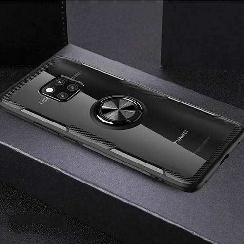 Ultra-thin Transparent TPU Soft Case Cover with Magnetic Finger Ring Stand S02 for Huawei Mate 20 Pro Black