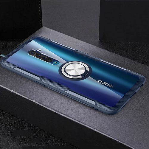 Ultra-thin Transparent TPU Soft Case Cover with Magnetic Finger Ring Stand S02 for Oppo Reno2 Dark Gray