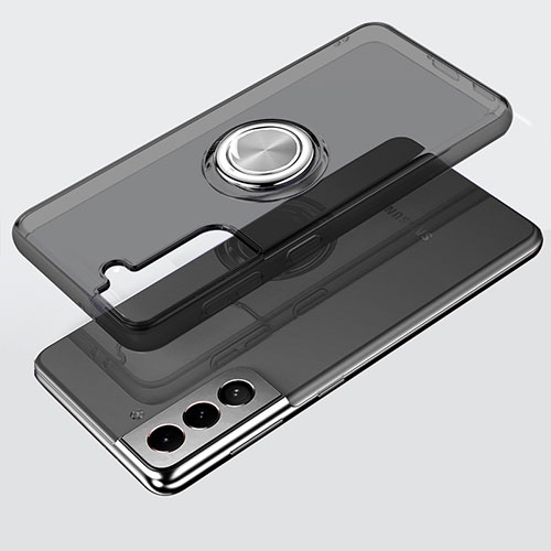 Ultra-thin Transparent TPU Soft Case Cover with Magnetic Finger Ring Stand S02 for Samsung Galaxy S21 5G Gray