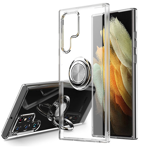 Ultra-thin Transparent TPU Soft Case Cover with Magnetic Finger Ring Stand S04 for Samsung Galaxy S24 Ultra 5G Clear