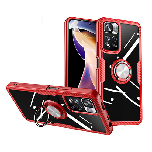 Ultra-thin Transparent TPU Soft Case Cover with Magnetic Finger Ring Stand ZL1 for Xiaomi Mi 11i 5G (2022) Red