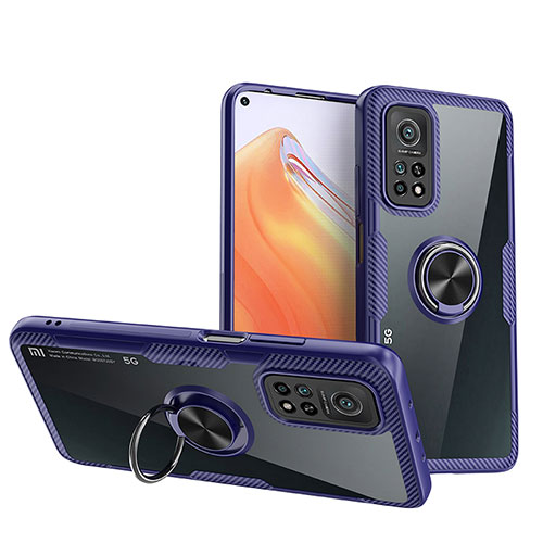 Ultra-thin Transparent TPU Soft Case Cover with Magnetic Finger Ring Stand ZL1 for Xiaomi Redmi K30S 5G Blue