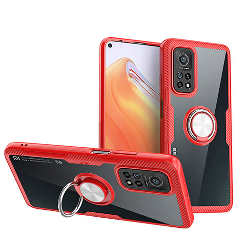 Ultra-thin Transparent TPU Soft Case Cover with Magnetic Finger Ring Stand ZL1 for Xiaomi Redmi K30S 5G Red