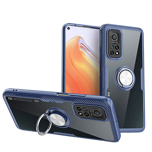 Ultra-thin Transparent TPU Soft Case Cover with Magnetic Finger Ring Stand ZL1 for Xiaomi Redmi K30S 5G Silver and Blue