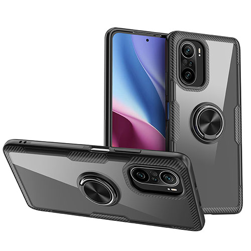 Ultra-thin Transparent TPU Soft Case Cover with Magnetic Finger Ring Stand ZL1 for Xiaomi Redmi K40 Pro+ Plus 5G Black