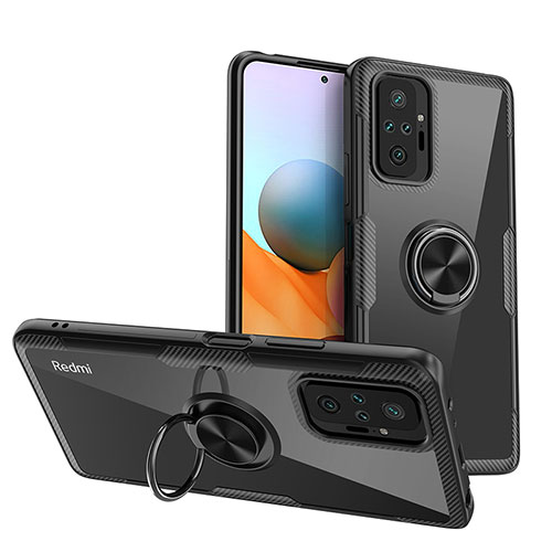 Ultra-thin Transparent TPU Soft Case Cover with Magnetic Finger Ring Stand ZL1 for Xiaomi Redmi Note 10 Pro 4G Black