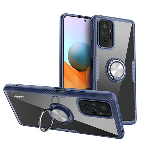 Ultra-thin Transparent TPU Soft Case Cover with Magnetic Finger Ring Stand ZL1 for Xiaomi Redmi Note 10 Pro Max Silver and Blue