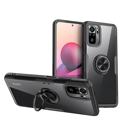 Ultra-thin Transparent TPU Soft Case Cover with Magnetic Finger Ring Stand ZL1 for Xiaomi Redmi Note 10S 4G Black