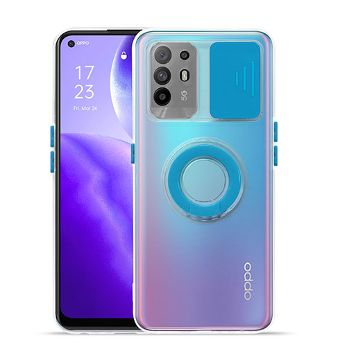 Ultra-thin Transparent TPU Soft Case Cover with Stand for Oppo F19 Pro+ Plus 5G Blue