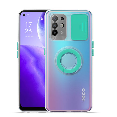 Ultra-thin Transparent TPU Soft Case Cover with Stand for Oppo Reno5 Z 5G Cyan