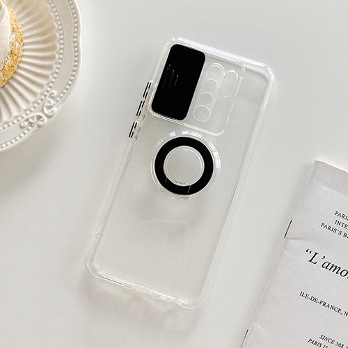 Ultra-thin Transparent TPU Soft Case Cover with Stand for Xiaomi Poco M2 Black