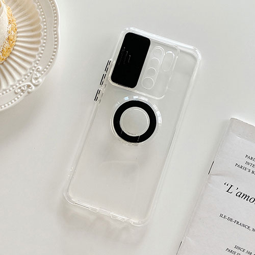 Ultra-thin Transparent TPU Soft Case Cover with Stand for Xiaomi Redmi 9 Prime India Black