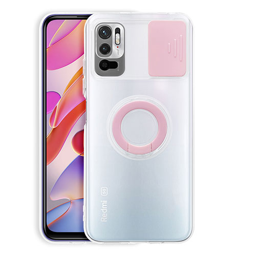 Ultra-thin Transparent TPU Soft Case Cover with Stand for Xiaomi Redmi Note 10T 5G Pink