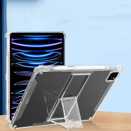 Ultra-thin Transparent TPU Soft Case Cover with Stand S01 for Apple iPad Pro 12.9 (2021) Clear