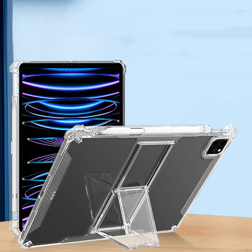 Ultra-thin Transparent TPU Soft Case Cover with Stand S01 for Apple iPad Pro 12.9 (2022) Clear