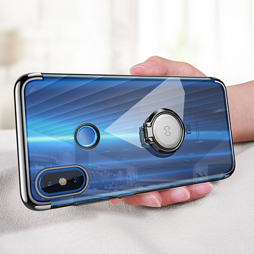 Ultra-thin Transparent TPU Soft Case with Finger Ring Stand for Xiaomi Mi 8 Black