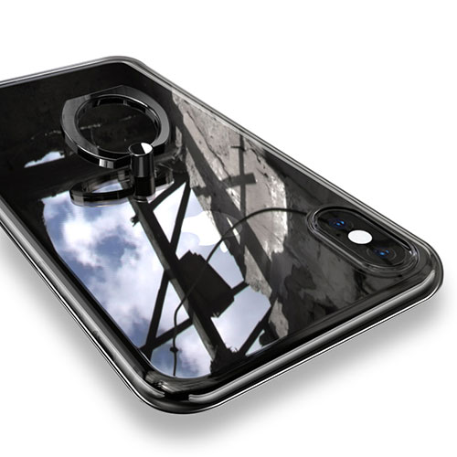 Ultra-thin Transparent TPU Soft Case with Finger Ring Stand V01 for Apple iPhone Xs Max Black