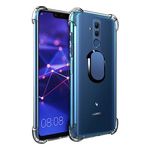 Ultra-thin Transparent TPU Soft Case with Magnetic Finger Ring Stand S01 for Huawei Mate 20 Lite Blue