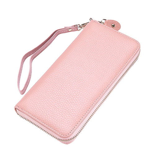 Universal Lichee Pattern Leather Wristlet Wallet Handbag Case Pink