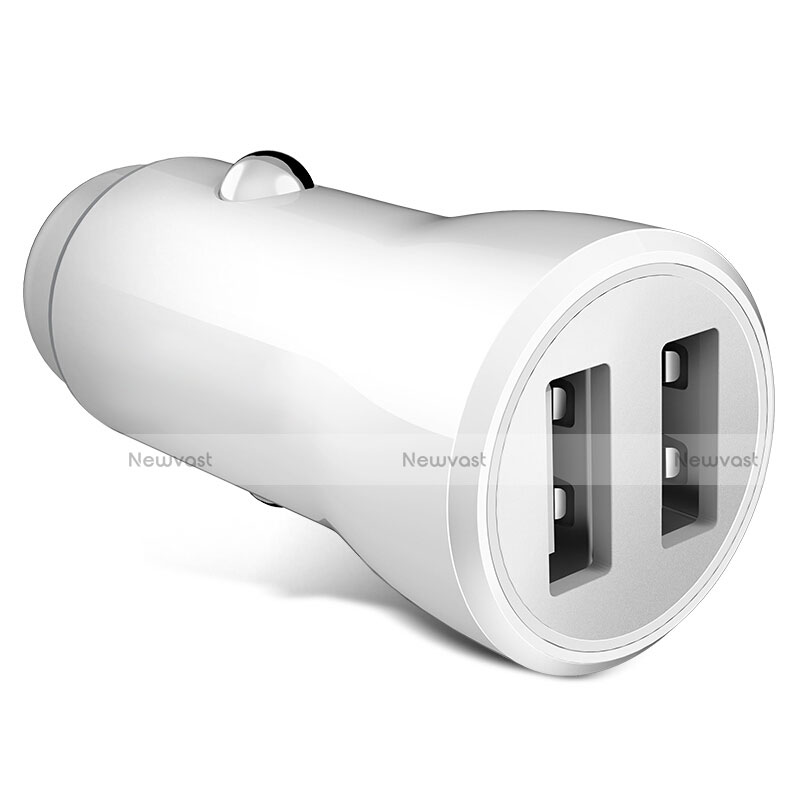 2.4A Car Charger Adapter Dual USB Twin Port Cigarette Lighter USB Charger Universal Fast Charging White