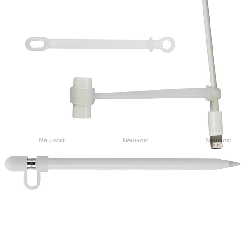 Cap Holder Cover Clip With Lightning Cable Adapter Tether Kits Anti-Lost for Apple Pencil White