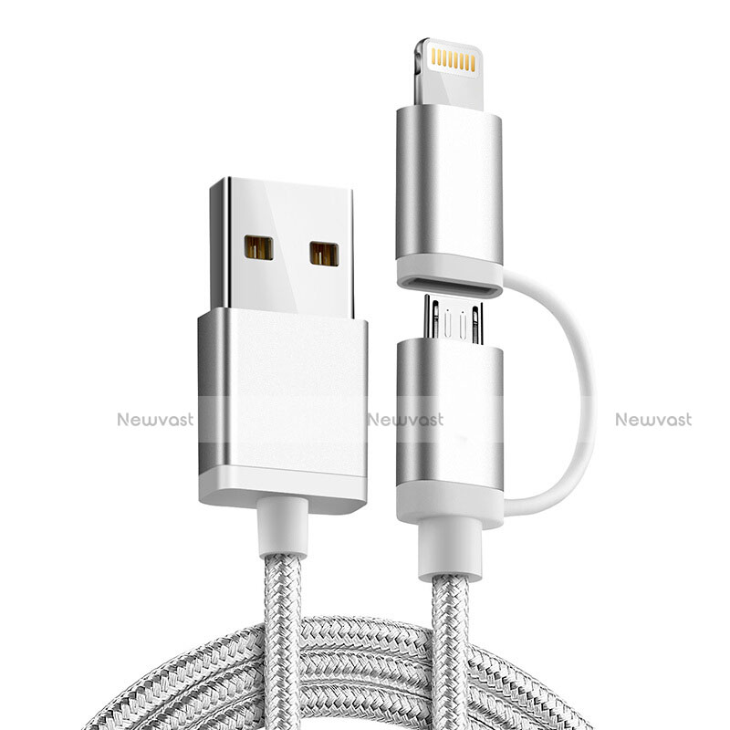 Charger Lightning USB Data Cable Charging Cord and Android Micro USB C01 for Apple iPad 4 Silver