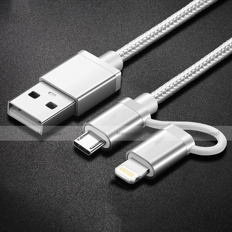 Charger Lightning USB Data Cable Charging Cord and Android Micro USB C01 for Apple iPad 4 Silver