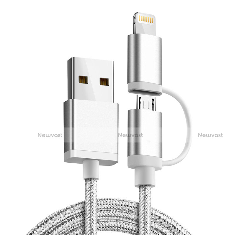 Charger Lightning USB Data Cable Charging Cord and Android Micro USB C01 for Apple iPhone Xs Max Silver