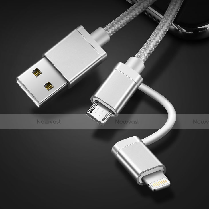 Charger Lightning USB Data Cable Charging Cord and Android Micro USB C01 for Apple iPhone Xs Max Silver