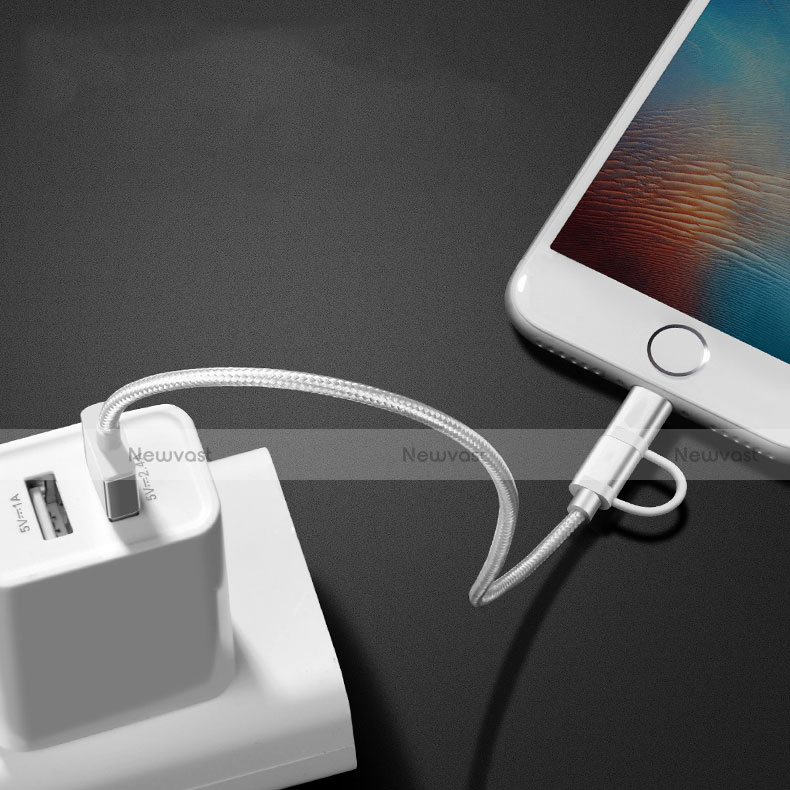 Charger Lightning USB Data Cable Charging Cord and Android Micro USB C01 for Apple iPhone Xs Max Silver