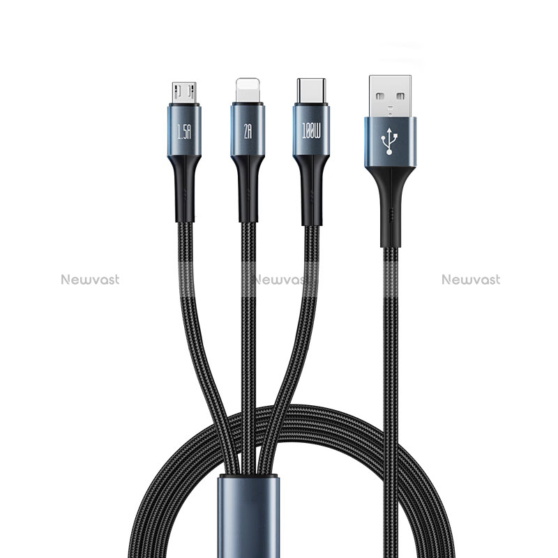 Charger Lightning USB Data Cable Charging Cord and Android Micro USB Type-C 100W H01 for Apple iPad Air 5 10.9 (2022) Black