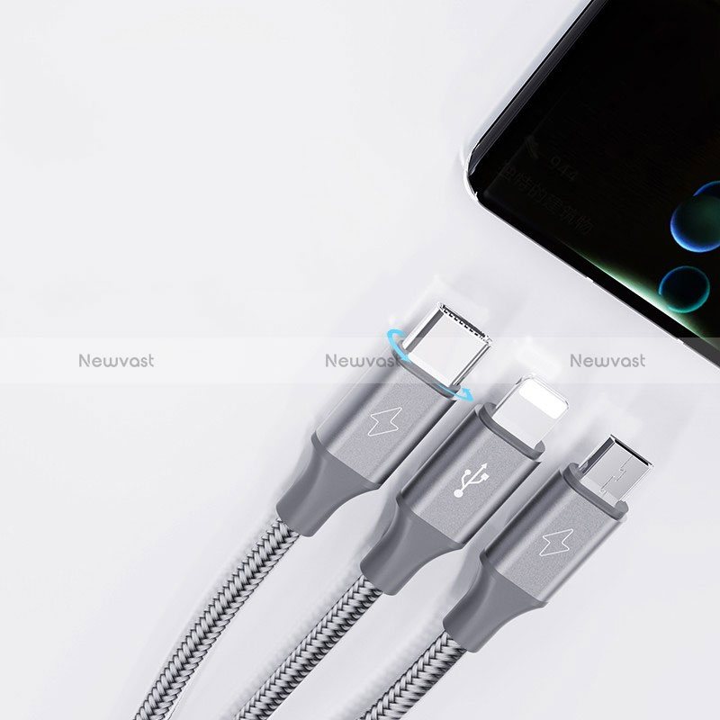 Charger Lightning USB Data Cable Charging Cord and Android Micro USB Type-C 3.5A H01 for Apple iPad Air 5 10.9 (2022) Dark Gray