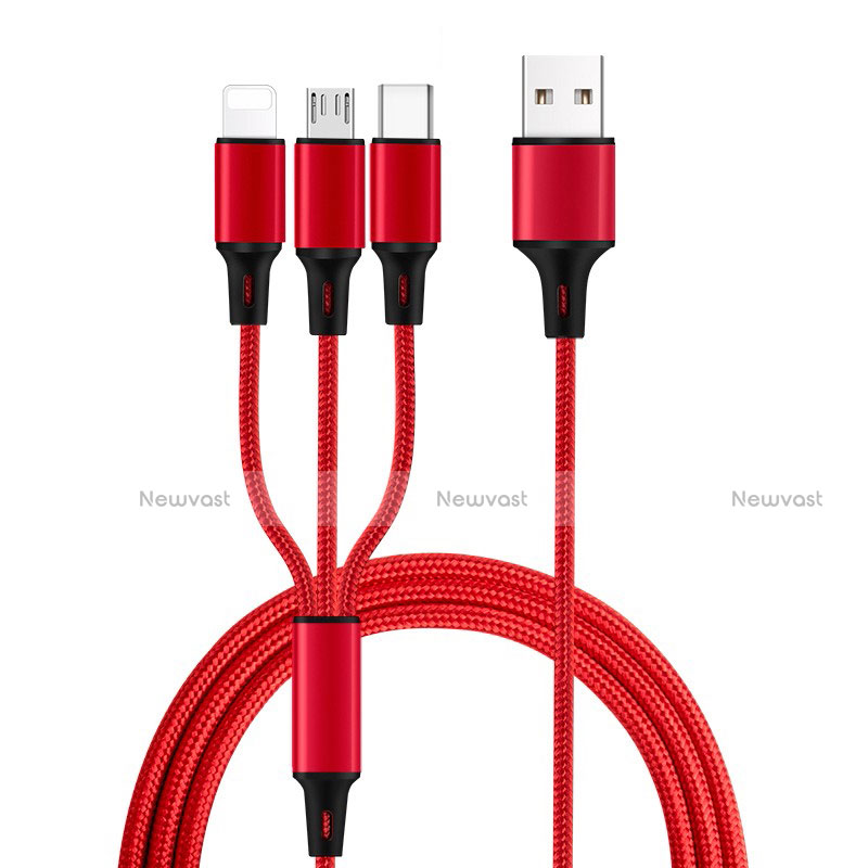 Charger Lightning USB Data Cable Charging Cord and Android Micro USB Type-C ML08 Red