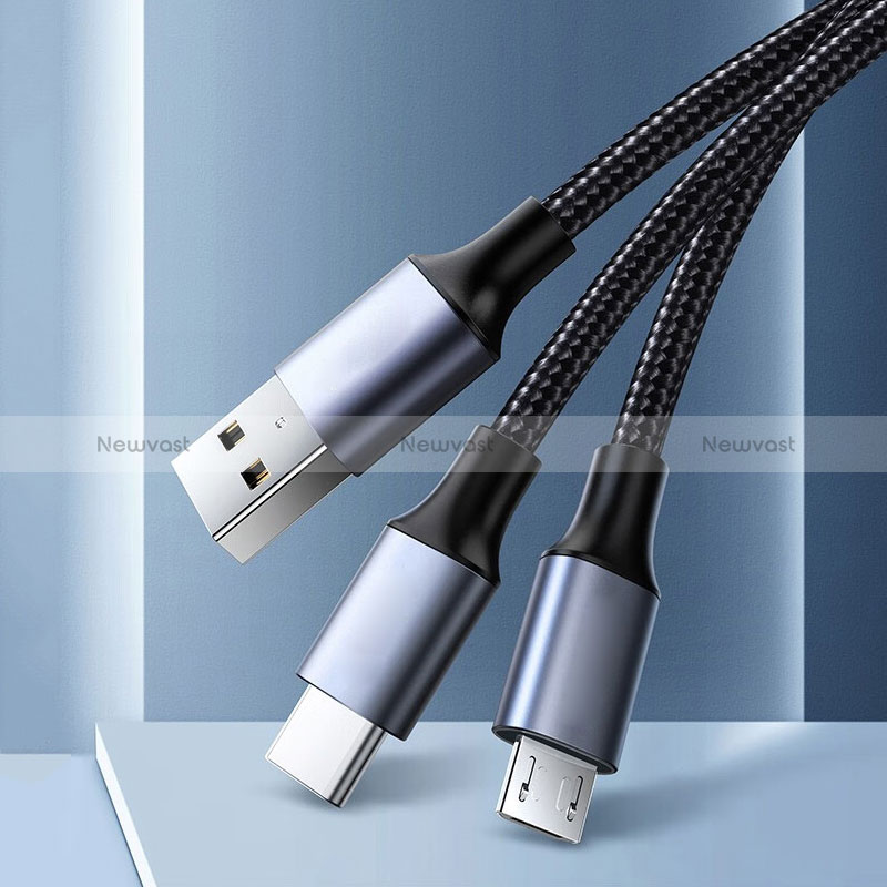 Charger USB Data Cable Charging Cord and Android Micro USB Type-C 2A H01 for Apple iPad Air 5 10.9 (2022) Black