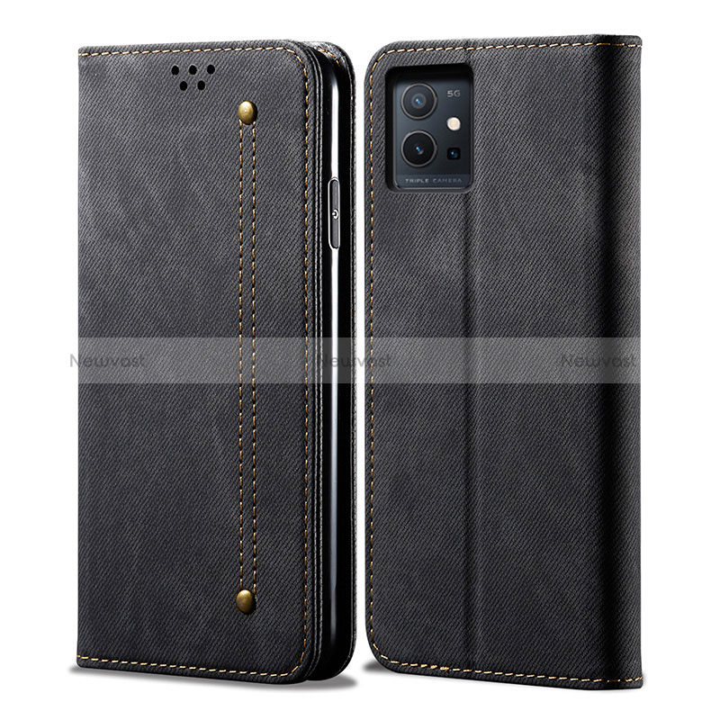 Cloth Case Stands Flip Cover B01S for Vivo T1 5G India Black