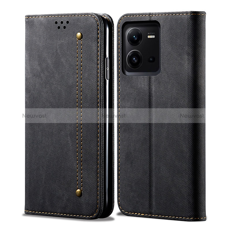 Cloth Case Stands Flip Cover B01S for Vivo V25 5G Black