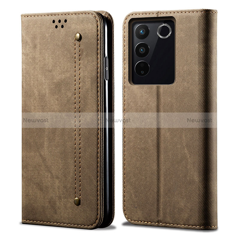 Cloth Case Stands Flip Cover B01S for Vivo V27e 5G Khaki