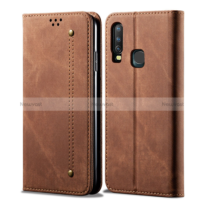 Cloth Case Stands Flip Cover B01S for Vivo Y15 Brown