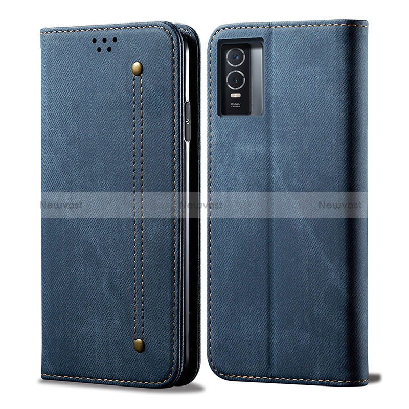 Cloth Case Stands Flip Cover B01S for Vivo Y76s 5G Blue