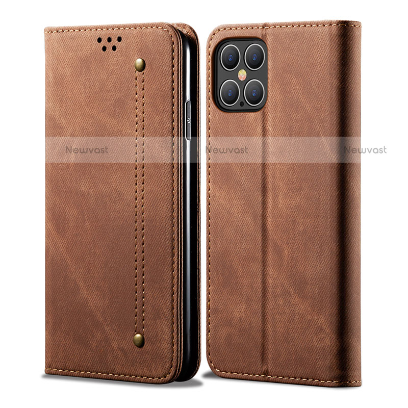 Cloth Case Stands Flip Cover for Apple iPhone 12 Pro Brown