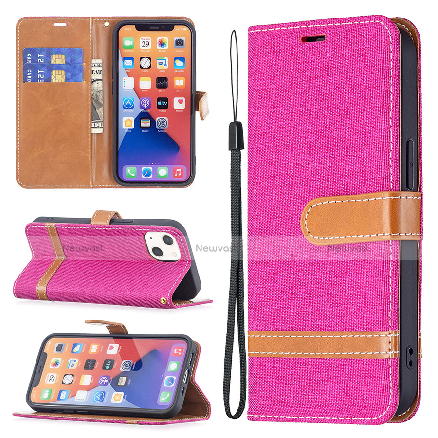 Cloth Case Stands Flip Cover for Apple iPhone 13 Hot Pink