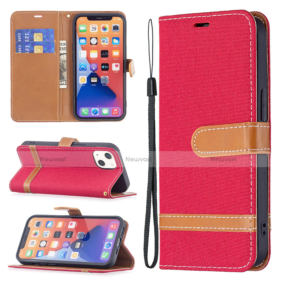 Cloth Case Stands Flip Cover for Apple iPhone 13 Mini Red