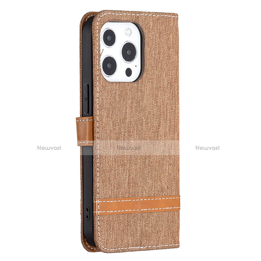 Cloth Case Stands Flip Cover for Apple iPhone 13 Pro Brown